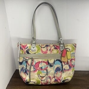 Coach Poppy Ikat Multicolor Signature C Glam Canvas Tote Purse 19878 Y2K